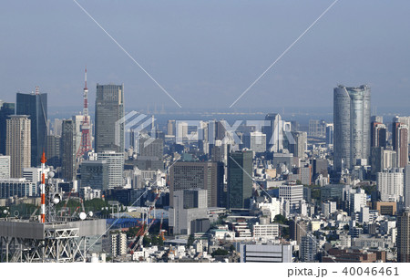 日本の東京都市景観　東京タワーや六本木ヒルズなど、街並みを望む 40046461