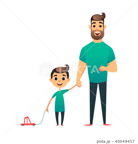 Cartoon vector father and son. Man and boy. Happy family. Happy Father's Day greeting card 40049457