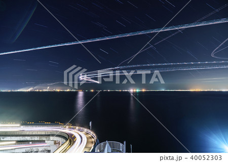 東京湾アクアライン 海ほたるの夜景 Tokyo Bay Aqualineの写真素材