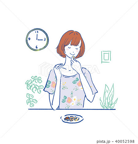 ナッツを食べる 女性 イラストのイラスト素材