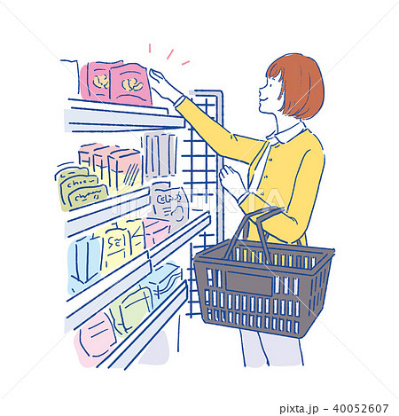 スーパーで買い物をする 女性 イラストのイラスト素材