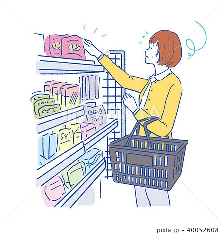 スーパーで買い物をする 女性 イラストのイラスト素材