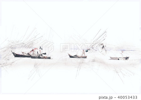 fishing boat on watercolor painting background. fishing boat on watercolor painting background. 40053433