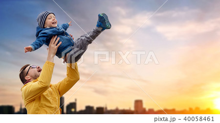 father with son playing and having fun outdoors 40058461