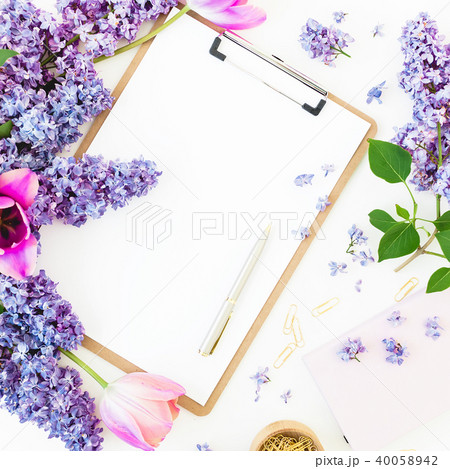 Minimalistic workspace with clipboard, envelope Minimalistic workspace with clipboard, envelope 40058942