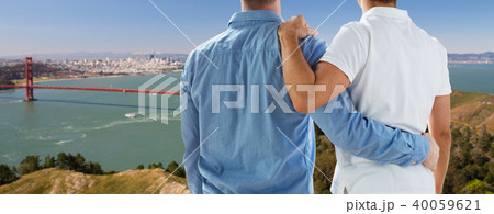 close up of gay couple over golden gate bridge close up of gay couple over golden gate bridge 40059621