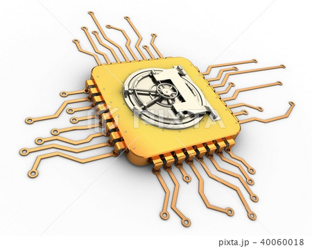 3d illustration of  processor  with vault door 40060018