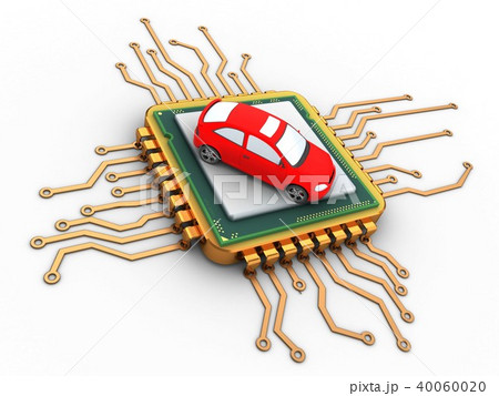 3d illustration ofprocessor  with car 40060020