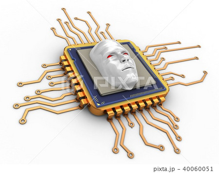 3d illustration of processor with evil face 40060051