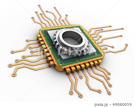 3d illustration of processor with gear wheel 40060059