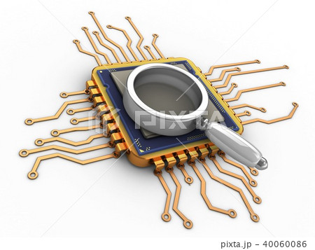 3d illustration of  processor with magnify glass 40060086