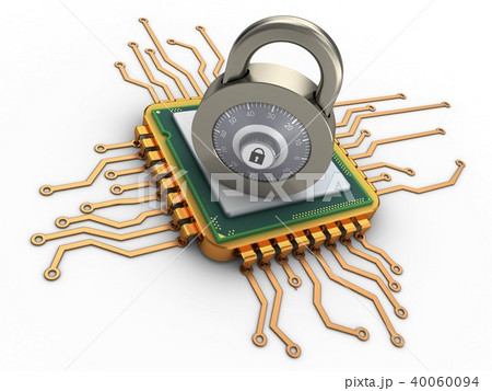 3d illustration of processor with steel lock 3d illustration of processor with steel lock 40060094