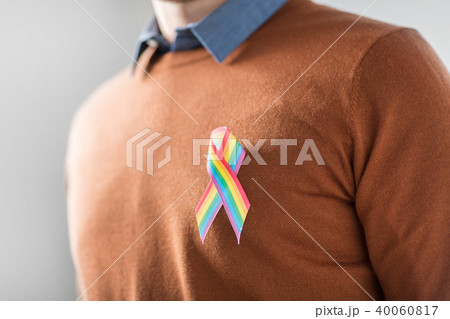 man with gay pride rainbow awareness ribbon man with gay pride rainbow awareness ribbon 40060817