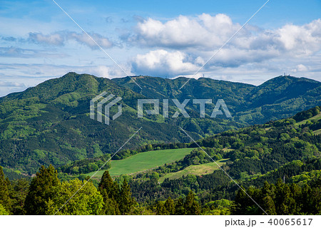 春の山肌 東秩父村の山並み　b 40065617