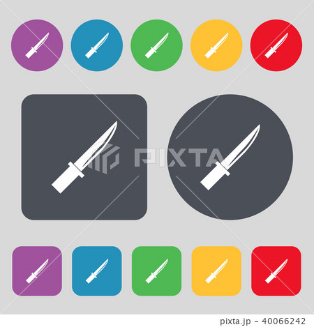 knife icon sign. A set of 12 colored buttons. Flat 40066242