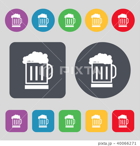 Beer glass icon sign. A set of 12 colored buttons. Beer glass icon sign. A set of 12 colored buttons. 40066271