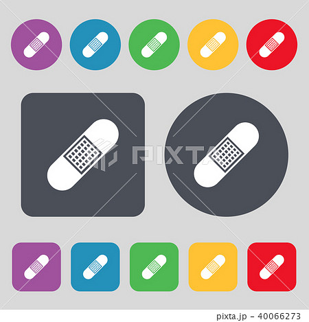 Band Aid Icon sign. A set of 12 colored buttons. F 40066273