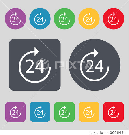 TIME 24 Icon sign. A set of 12 colored buttons. Fl TIME 24 Icon sign. A set of 12 colored buttons. Fl 40066434