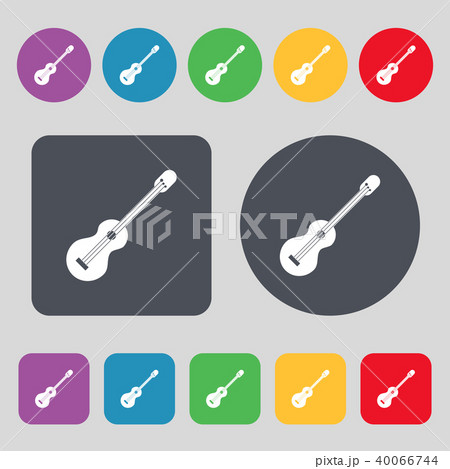 acoustic guitar icon sign. A set of 12 colored but acoustic guitar icon sign. A set of 12 colored but 40066744