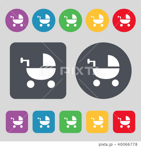 Baby Stroller icon sign. A set of 12 colored butto 40066778