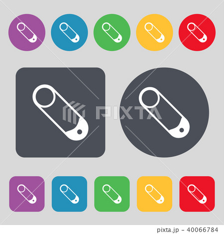 Pushpin icon sign. A set of 12 colored buttons. Fl Pushpin icon sign. A set of 12 colored buttons. Fl 40066784