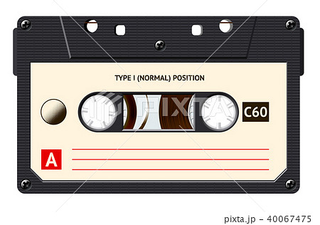 Cassette with retro label as vintage object for 80s revival mix tape design 40067475