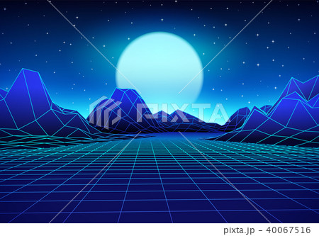 Retro futuristic landscape with sun and shiny grid Retro futuristic landscape with sun and shiny grid 40067516