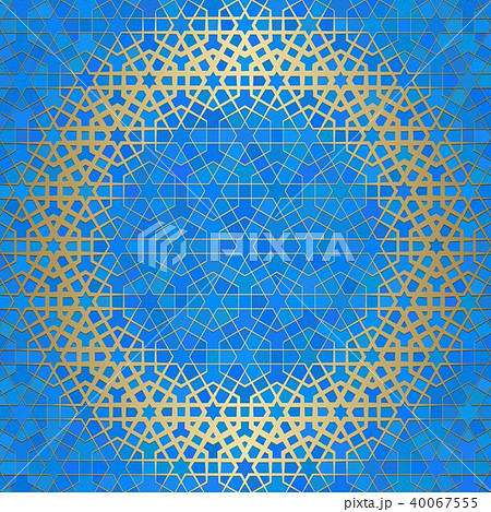 Abstract background with islamic ornament, arabic geometric texture. Golden lined tiled motif. 40067555