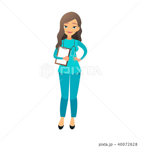 Cute nurse flat cartoon illustration. Beautiful young female medical doctor. Female nurse, hospital Cute nurse flat cartoon illustration. Beautiful young female medical doctor. Female nurse, hospital 40072628
