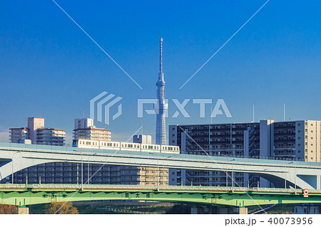 舎人ライナーと東京スカイツリー 40073956