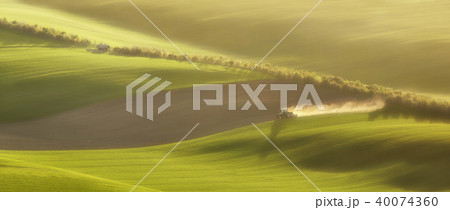 tractor plows the field in the spring tractor plows the field in the spring 40074360