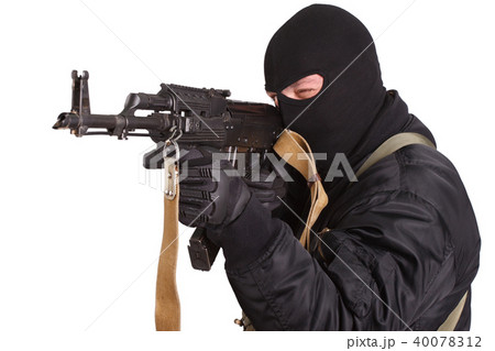 robber in black uniform with m4 rifle isolated robber in black uniform with m4 rifle isolated 40078312