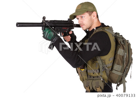 mercenary with mp5 submachine gun 40079133