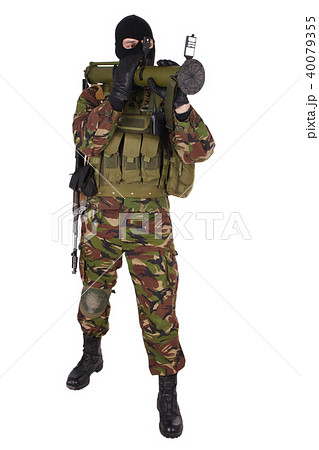 Ukrainian volunteer with RPG grenade launcher 40079355