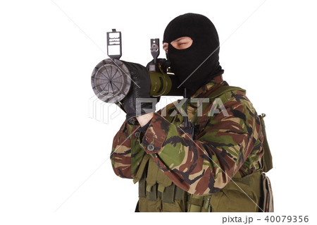 Ukrainian volunteer with RPG grenade launcher 40079356