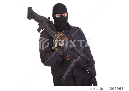 rebel in black uniforms with machine gun rebel in black uniforms with machine gun 40079684