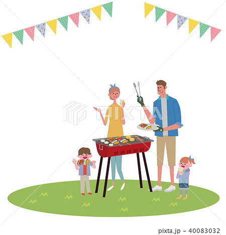 バーベキュー イラスト 家族のイラスト素材