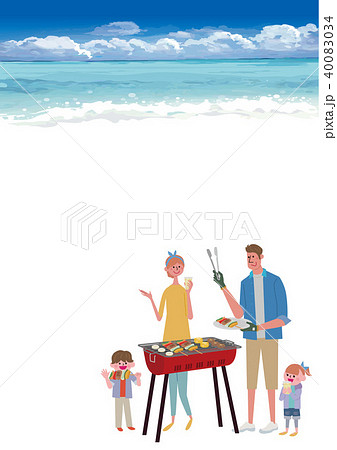 バーベキュー 海 イラスト 家族のイラスト素材