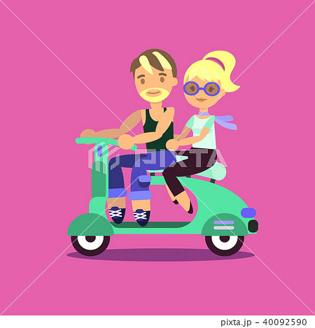 Couple on scooter. Trendy flat style.  40092590