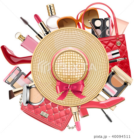 Vector Fashion Concept with Wicker Hat 40094511