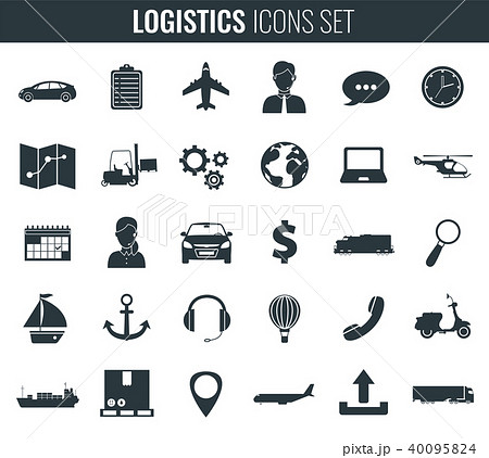 Logistics icons set. Delivery and Transportation. Silhouettes. Vector 40095824