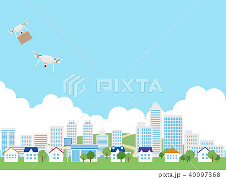 ビルの街並みとドローン 40097368