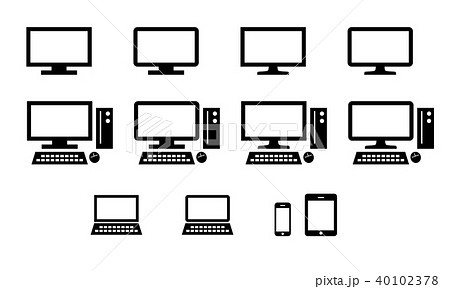 パソコン スマホ タブレットのアイコンセットのイラスト素材