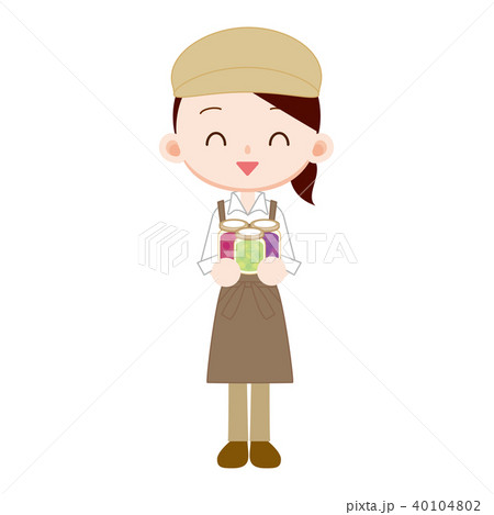 ファーマーズマーケットでジャムを売る生産農家の女性 40104802