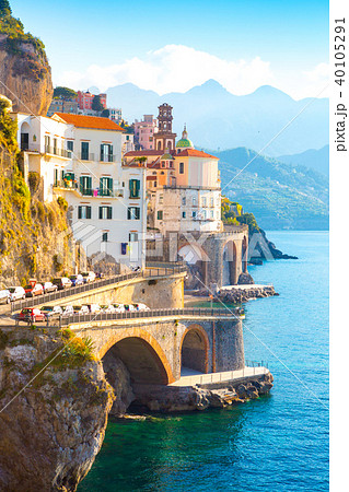 Amalfi cityscape on coast line of mediterranean sea, Italy 40105291