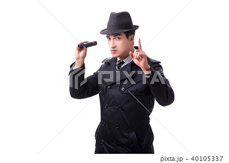 Spy with binoculars isolated on white background Spy with binoculars isolated on white background 40105337