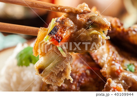 Close-up of piece egg fu yung Close-up of piece egg fu yung 40109944