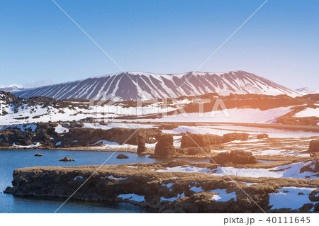 Myvatn volcano with snow cover Iceland 40111645