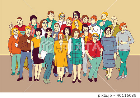 Happy like adult big group casual Caucasian people. 40116039