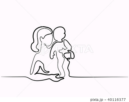 Simple line art of a mother holding her baby Simple line art of a mother holding her baby 40116377